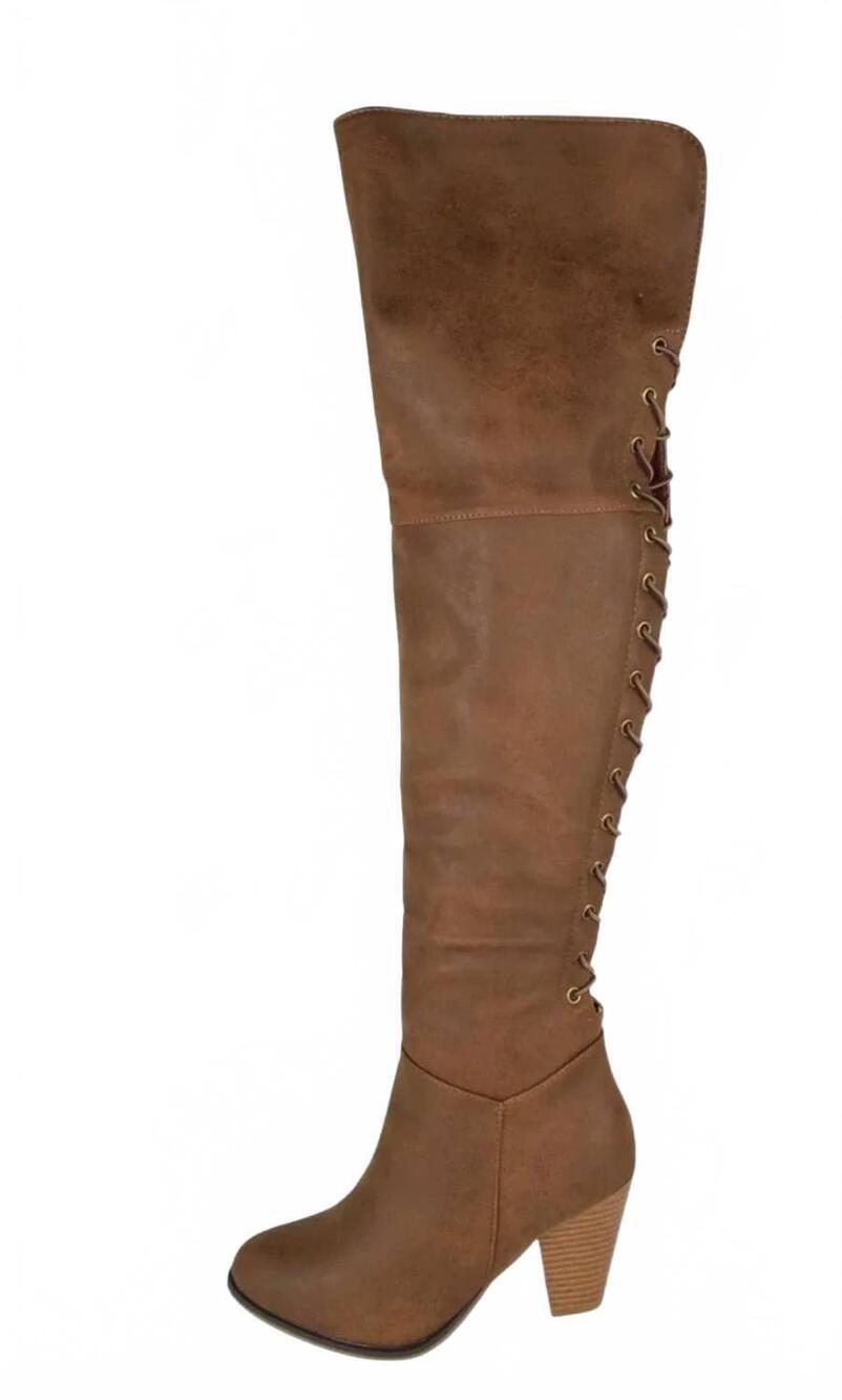NEW SURELYMINE women's convertible lace-up knee-high and thigh-high boots in bro